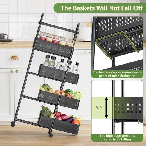 KINGRACK 5 Tier Slim Rolling Cart with Drawer, Metal Utility Storage Cart - Image 5
