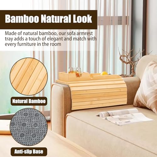 Bamboo Couch Cup Holder, Foldable and Anti-Slip Sofa Arm Table with Detachable Sofa Arm Organizer Tray, Portable 2 in 1 Sofa Armrest Tray for Drink, Coffee, Cup, Remote, Snacks, Cellphone, Glasses - Image 6