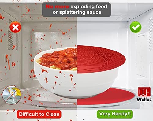 Walfos 12 10 Inch Silicone Microwave Mats, Microwave Splatter Cover for Food, Pot Holders for Kitchen, Non-Slip Heat Resistant Silicone Mats for Microwave, Oven, Hot Pan, Pot (Red) - Image 2