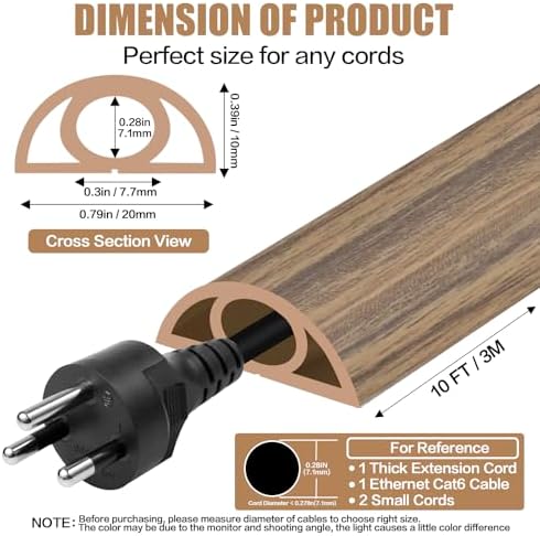 Floor Cord Cover Self Adhesive Cord Hider,10FT Cable Management, Extension Strip Protector for Wires, Prevent Cable Trips for Offices, Gyms, Exhibitions Cavity:0.3"(W) x0.28(H) Woodsmokedbrown - Image 2