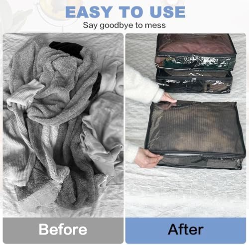 Clear Zippered Plastic Clothes Storage Bags, 6 Pack, Black - Image 5