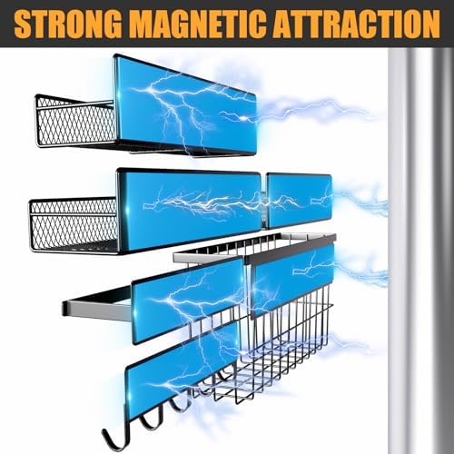 6 Pack Magnetic Shelves for Washing Machine, Magnetic Spice Rack Organizer for Refrigerator, Magnetic Shelf with Hanger Organizer, Metal Magnetic Basket, Laundry Organization and Storage, Black - Image 3
