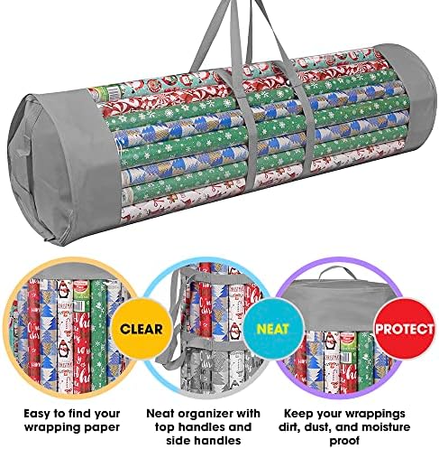 ProPik Wrapping Paper Organizer Storage Bag for All Your Gift Wrap & Ribbons, Fits Long 40 Inch Rolls, Hold Up To 24 Rolls, Heavy Duty Clear PVC Bag with Handles (Gray & clear) - Image 3