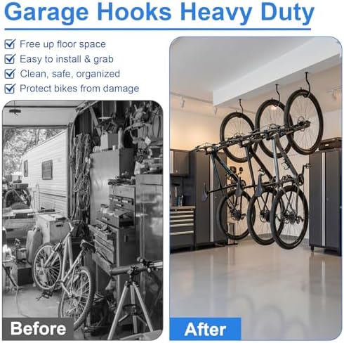 Garage Hooks Heavy Duty, Bike Hooks for Garage Wall Ceiling Mount, 100lbs Capacity Carbon Steel Bicycle Hangers with Anchors, Wide Opening Utility Storage Hooks for Mountain Road Bike Ladder 4 Pack - Image 5