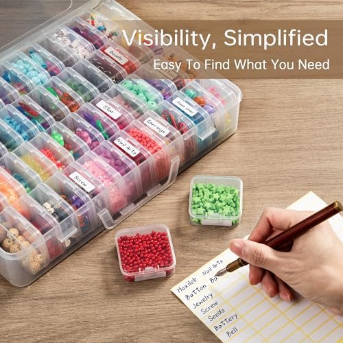 Bead Organizer Box, 60 Pack Small Clear Storage Boxes with Labels, Large Travel Craft Case with Handle, Mini Plastic Containers for Jewelry Making Diamonds DIY Pony Bracelet Screws Seeds Small Parts - Image 4
