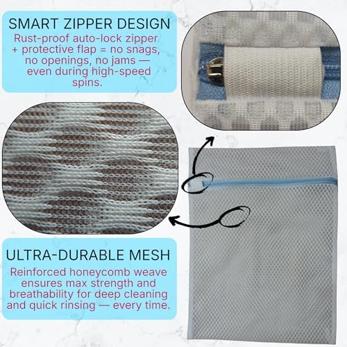 Mesh Laundry Bags for Delicates – 3 Pack (12”×16”) with Color-Coded Zippers, Protects Clothes from Damage, Breathable Honeycomb Mesh, Washer & Dryer Safe bags - Ideal for Bras, Lingerie & Socks - Image 4