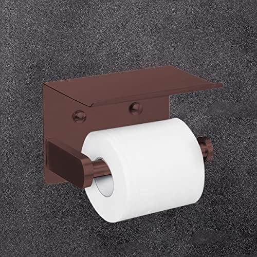 VAEHOLD Self Adhesive Toilet Paper Holder with Phone Shelf Stainless Steel Wall Mounted Toilet Paper Roll Holder - Rustproof and Bathroom Washroom Tissue Roll Holder with Shelf - Red Copper - Image 4