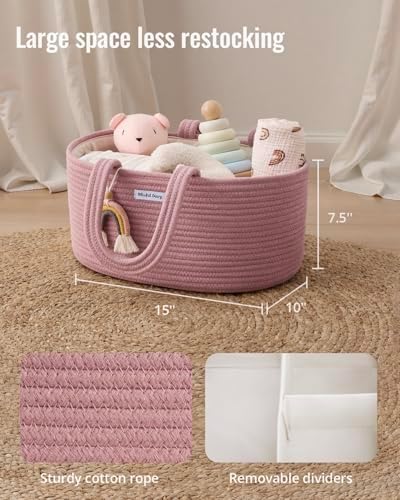 Blissful Diary Diaper Caddy Organizer, Woven Cotton Rope, Pink - Image 3