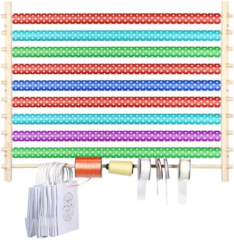 Kigley 10 Tier Ribbon Holder Organizer Rack Wood Wrapping Paper Display - Image 3