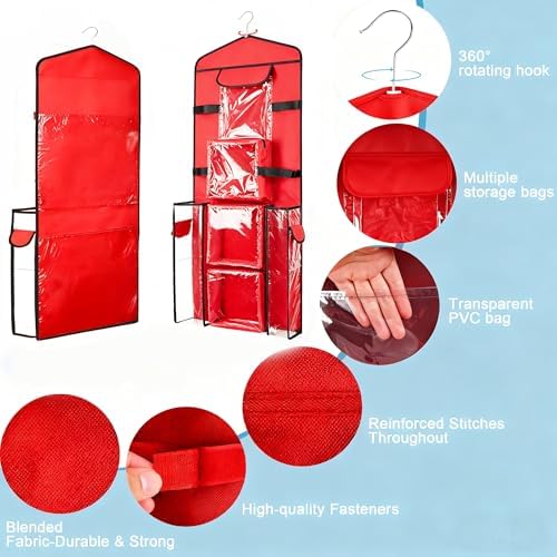 Hanging Wrapping Paper Storage Organizer, Double-Sided Gift Wrap Holder, 360° Rotating Gift Bag Storage Organizer for Your craft, Accessories, Gift Warp Supply, Wrap Ribbon and Stationery (Red) - Image 5