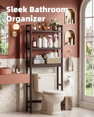 SMIBUY Bathroom Storage Shelf, Bamboo Over-The-Toilet Organizer Rack, Freestanding Toilet Space Saver with 3-Tier Adjustable Shelves (Dark Brown) - Image 3