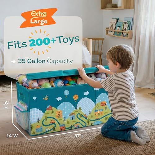 SoftOwl Extra Large Toy Storage Organizer with Lid - Sturdy, Collapsible Toy Chest Storage Box with Cute Design - Toys Bin with Dividers for Kids, Boys, Girls, Nursery, Bedroom, Play room 37"x16"x14" - Image 2