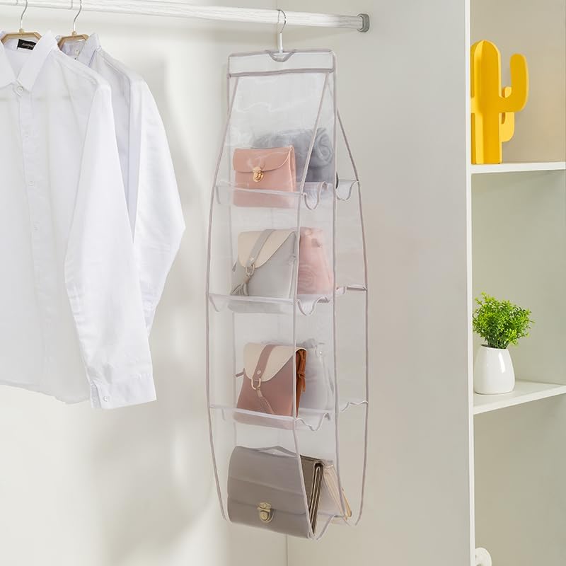 AARAINBOW 1 Pack Hanging Handbag Purse Organizer for Closet, Hand Bag Organizer Holder 8 Pockets, Space Saving Wardrobe Purse Storage Organizer for Women, 46 L x 13.8W (A-Gray) - Image 2