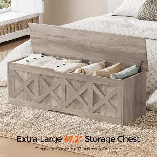 Homleke 47.2" Extra-Large Wooden Storage Chest, Farmhouse Storage Bench - Image 3