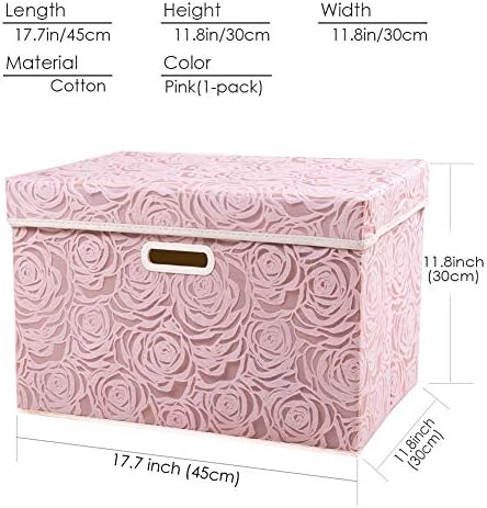 PRANDOM Larger Collapsible Storage Bin with Lid [1-Pack] Fabric Decorative Storage Box Cube Organizer Container Baskes with Handles Divider for Bedroom Closet Living Room Pink 17.7x11.8x11.8 Inch - Image 7