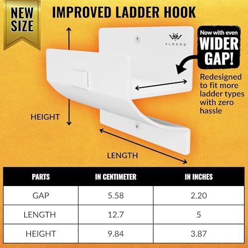 Ladder Hangers for Garage Wall - White Set of 2 Wall Mount Step Ladder Hook - Image 3