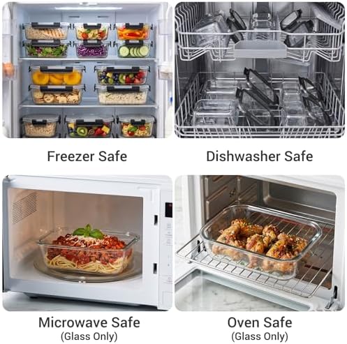 10 Sets 36 oz & 12 oz Glass Food Storage Containers with lids, Black - Image 5