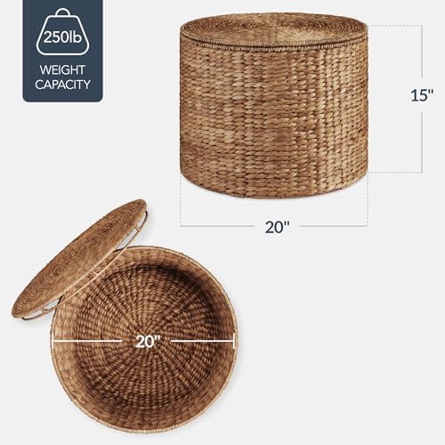 Best Choice Products Large Round Storage Ottoman W/Lid, Handwoven Water Hyacinth Footstool, Accent Stool, Side Table, Storage Container, Plant Stand For Living Room, Office, or Bedroom - Chestnut - Image 3