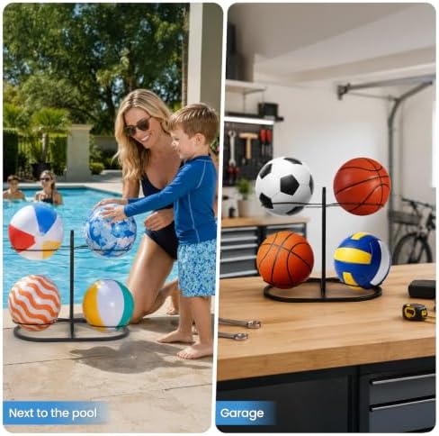 New Ball Storage Rack,Cube Ball Storage Holder，Basketball Football Holder Carbon Steel Heavy Duty Basketball Stand Painted Nail-Free Multi-Purpose Vertical Ball Rack (Double 2 layer) - Image 6