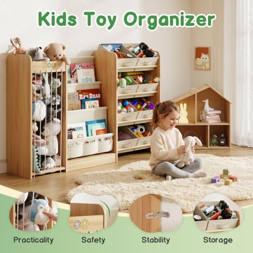 Kids Toy Organizer with Bookshelf & Stuffed Animal Storage, 51'', Burlywood - Image 4