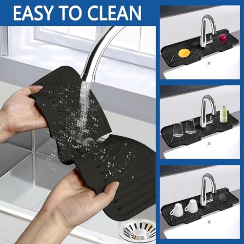 Kitchen Sink Accessories -17" x 6'' Sink Splash Guard,Silicone Sink Mat Splash Guard, fit for Countertop, Bathroom,Farmhouse,RV by EBIGIC (Black) - Image 3