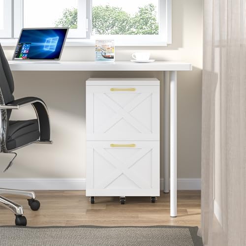 Halitaa Farmhouse 2 Drawer Small File Cabinet with Wheels, White - Image 2