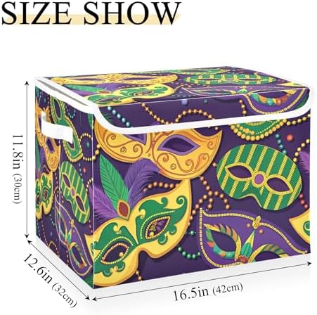 Mardi Gras Mask Storage Bins with Lids and Carrying Handle,Foldable Storage Boxes Organizer Containers Baskets Cube with Cover for Home Bedroom Closet Office - Image 3