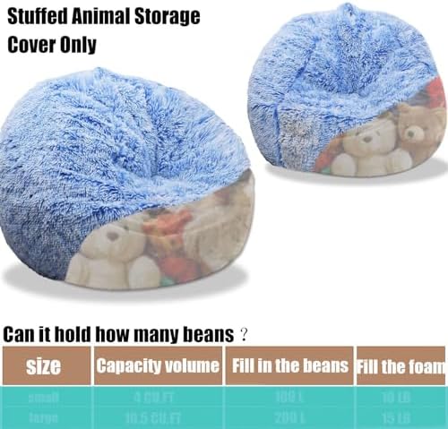 Fluffy Stuffed Animal Storage Bean Bag Chair Cover (No Filler), Faux Fur Comfy Bean Bag Cover for Organizing Plush Toys or Textile, for Adults Teens Kids Girls, Blue - Image 4