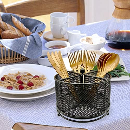 DysanVica 360° Rotating Metal Utensil Caddy - 4 Compartment Silverware Cutlery Holder Rotation Fork Spoon Napkin Organizer Flatware Storage Basket Party Countertop Buffet Picnic Camping Outdoor Black - Image 4