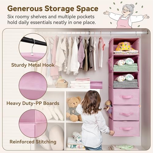 GRANNY SAYS Hanging Closet Organizer, 5 Drawers, 6 Shelves, 6 Pockets, Pink - Image 5