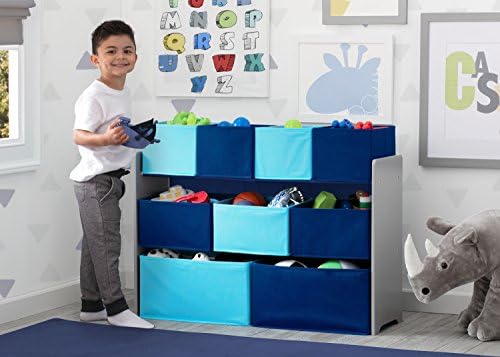 Delta Children Deluxe Multi-Bin Toy Organizer with Storage Bins, Grey/Blue Bins - Image 5