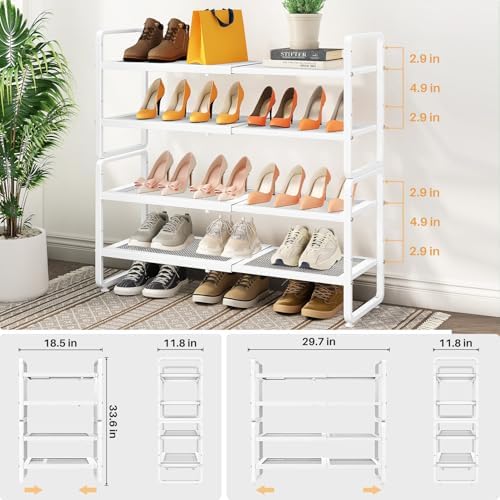 Expandable Metal Shoe Rack for Closet, Entryway & Garage, 4-Tier, White - Image 3