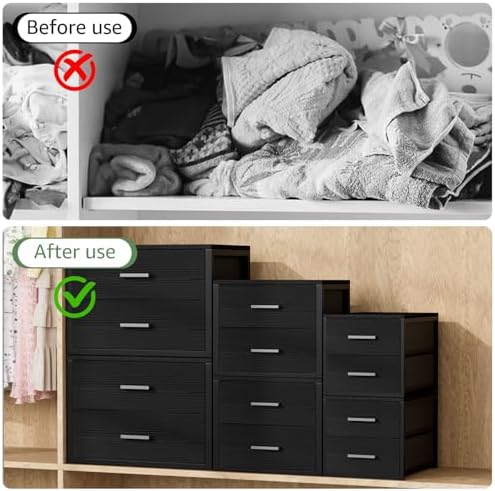 BOLUO Stackable Storage Drawers Narrow Closet Organizers and Storage Fabric Black 2 Drawer Dresser for Bedroom 2 Packs Modern - Image 7