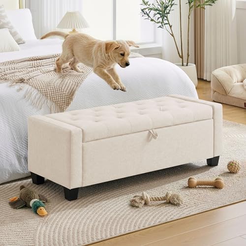 Huatean Home 43" Ottoman with Storage, Beige Storage Ottoman Bench - Image 6
