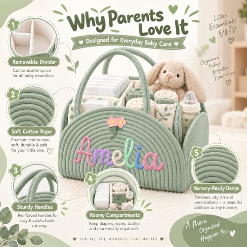 Personalized Diaper Caddy Organizer Custom Baby Storage Basket - Image 6