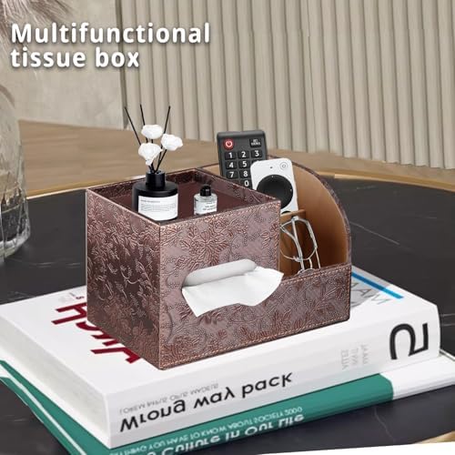 YAPISHI Tissue Box Cover Square,Cube Tissue Box Holder with Storage Tray - Image 2
