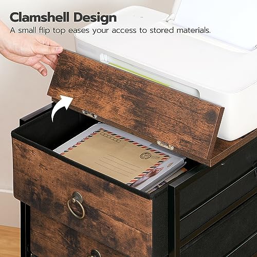 HOOBRO 3-Drawer Mobile File Cabinet, Vertical Filing Cabinet, Under Desk Cart with Drawers for Home Office, Rolling Printer Stand, A4/Letter-Sized, Fabric Drawer, Rustic Brown BF30WJ01 - Image 6