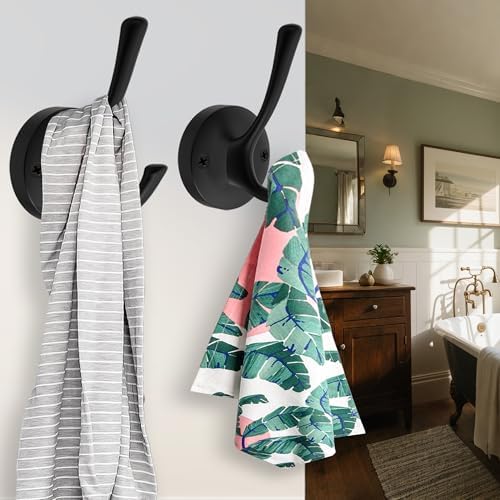 TOFIIGREM Black Towel Hooks for Wall, 5 Pack Coat Robe Hook Heavy Duty Metal Double Bath Hook Wall Mounted, Hat Hooks for Cubicle Bathroom Kitchen Closet Garage - Image 6