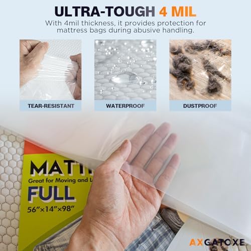 Axgatoxe Plastic Mattress Bag for Moving Storage, Full Size (4MIL) - Image 3