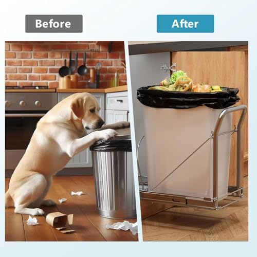 Pull Out Trash Can Under Cabinet w/ Soft-Close, Stainless Handle, Chrome - Image 6