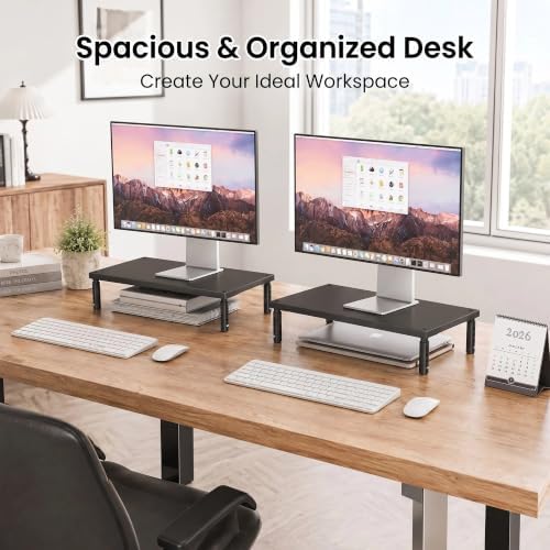 OPNICE Adjustable Monitor Stand Riser for Desk, Wood Computer & Laptop Stand, Desk Organizers and Accessories, Office Desk Accessories & Workspace Organizer for Home Office Supplies, Black 2-Pack - Image 5