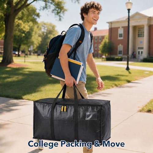 Wide-Top-Opening Moving Bags Heavy Duty,Extra Large Moving Bags for Travel/College Packing/Storage/Organization/Seasonal Clothes & Bedding Storage,Moving Supplies Bins (Black,12Pcs) - Image 7