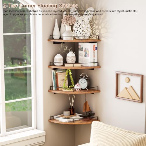 Corner Shelf Wall Mount, Floating Corner Shelves, Set of 4 Corner Wall Shelf Organizer,Rustic Wood Wall Storage Display Shelves forLiving Room Bedroom Bathroom Kitchen - Image 4