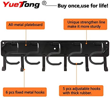 YueTong 68" All Metal Garden Tool Organizer,Adjustable Garage Wall Organizers and Storage,Heavy Duty Wall Mount Holder with Hooks for Broom,Rake,Mop,Shovel(4 Pack) - Image 3