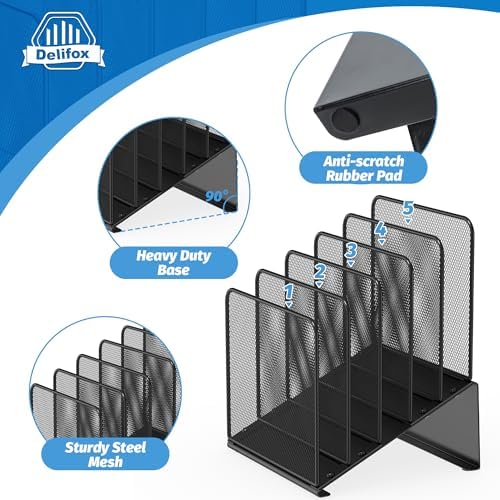 2 Pack Inclined 5-Section Desk File Organizer, Vertical File Folder Holder File Sorter Desktop Organization for Office Classroom - Image 3