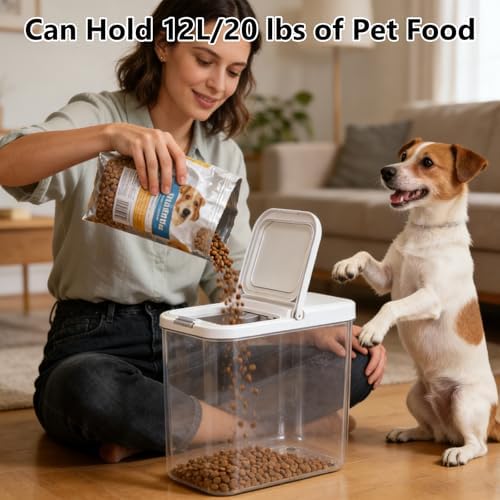 YEXEXINM Pet Food Storage Container with Lid & Scooper 10-15lbs/12L Dog Food Storage Container Clear Airtight Cat Food Storage Container BPA Free Dog Treat Container Store Dry Food for Pantry Kitchen - Image 4
