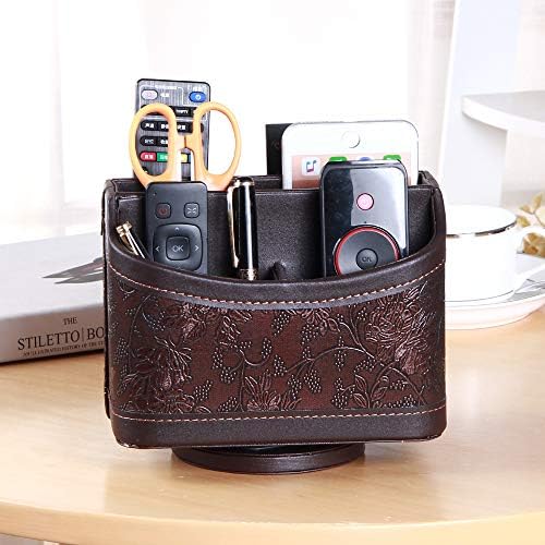PU Leather 360° Rotatable Remote Control Holder,Nightstand TV Remote Caddy - Image 2