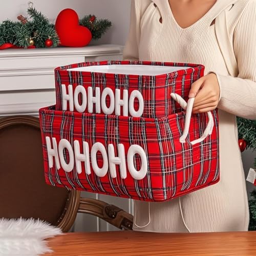 Christmas Baskets Gifts Baskets Empty Farmhouse Ornament Box Storage Basket Canvas Bins for Holiday Christmas Gift Toy Storage Organizing Baskets for Nursery, Living room, Baby Toy chest, Rectangular - Image 7