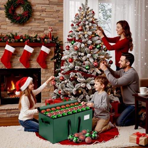 Christmas Ornament Storage Box, 8 Individual Trays with Handles, Green - Image 7