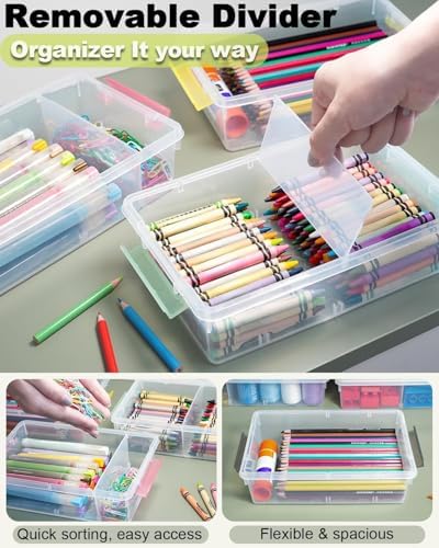 6 Pack Extra Large Pencil Box with Removable Divider, Thickened Pencil Case Bulk, Clear Crayon Marker Organizer Stackable Plastic Small Storage Containers for Pen Craft School Supplies (Multi) - Image 3
